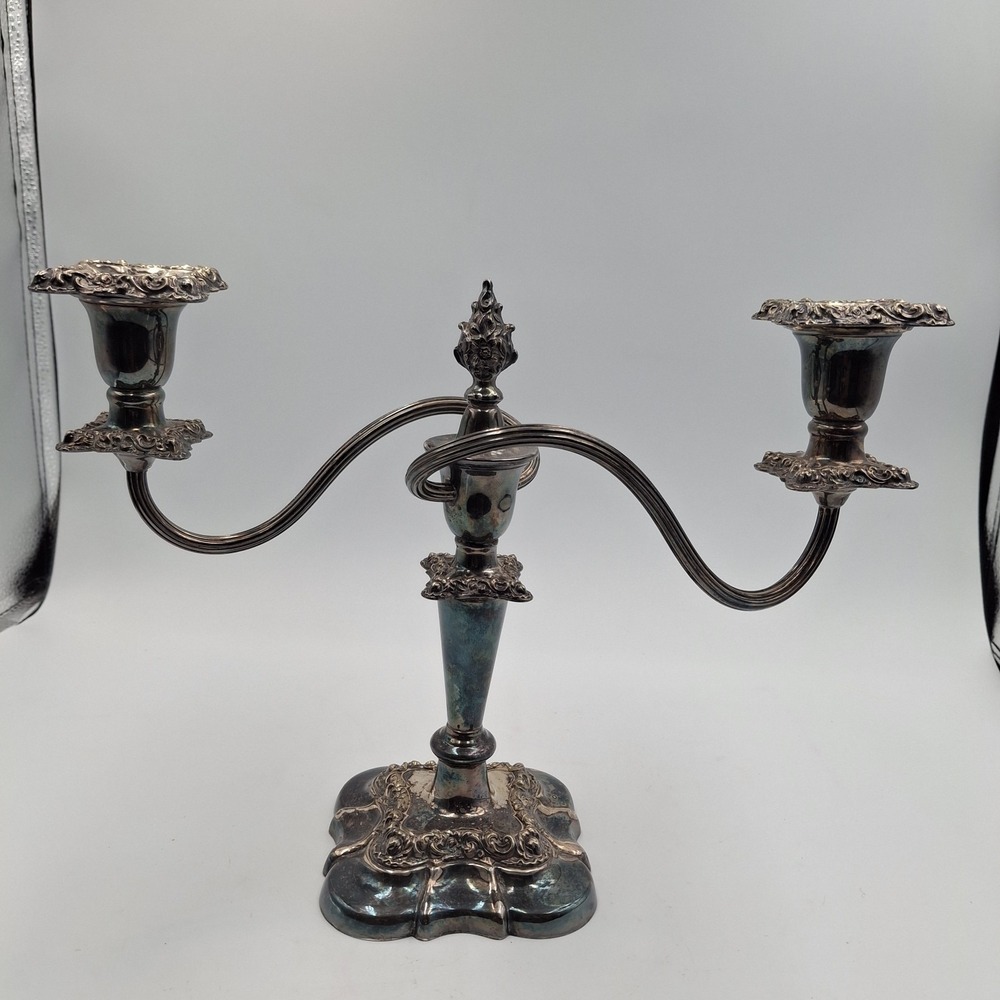 Vintage Ornate Silver Plated 2 Arm Candelabra Weighted Baroque Candle Holder 9"‎